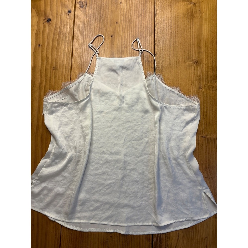 Nine West Womens XXL Cream Satin Eyelash Lace Trim Cami Top Adjustable Straps